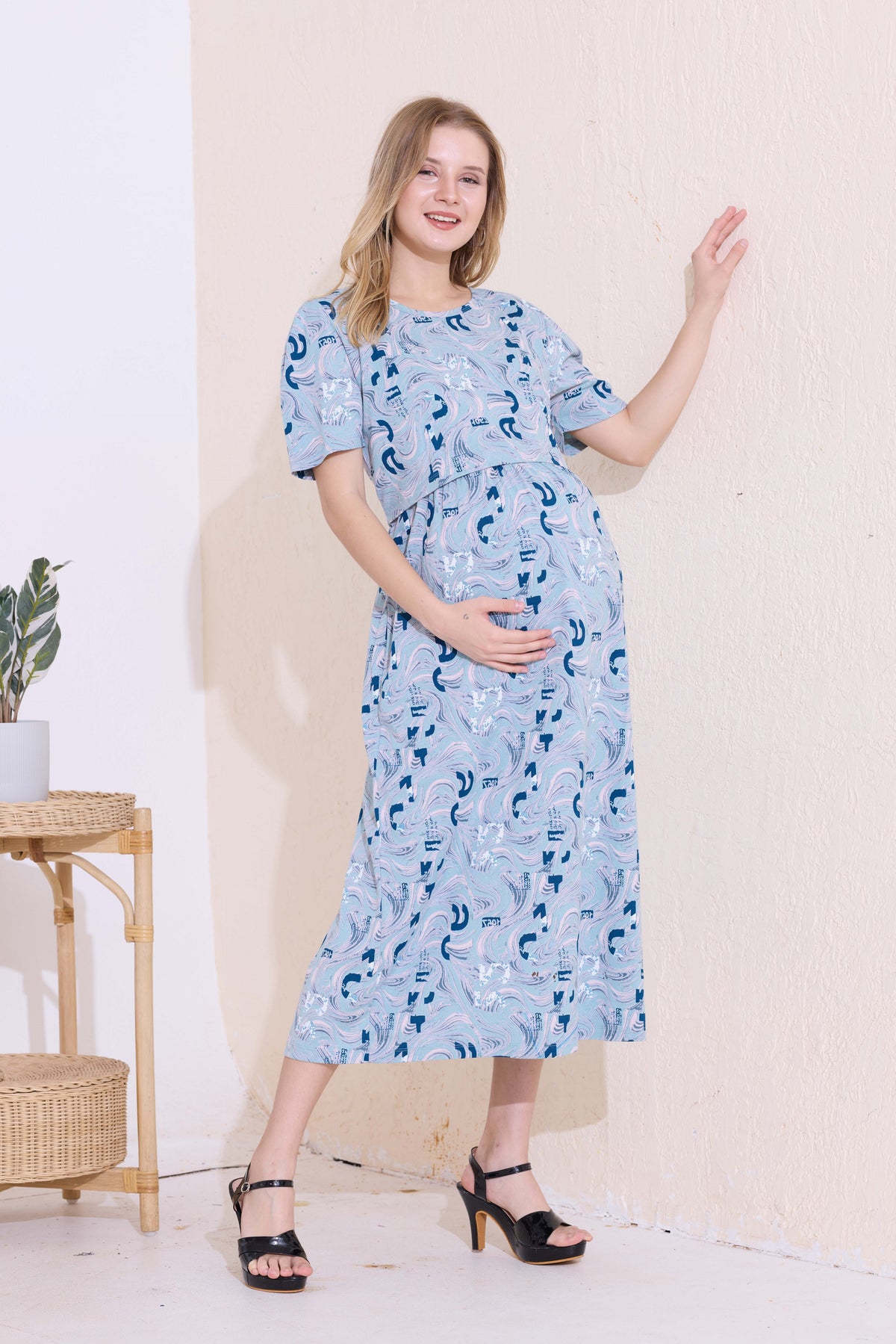 MANGAI HOSIERY Cotton Zipless Feeding Wear | Fancy Sleeve with Round Neck | Flap Open Zipless Feeding wear for Pregnancy Women (MMG)