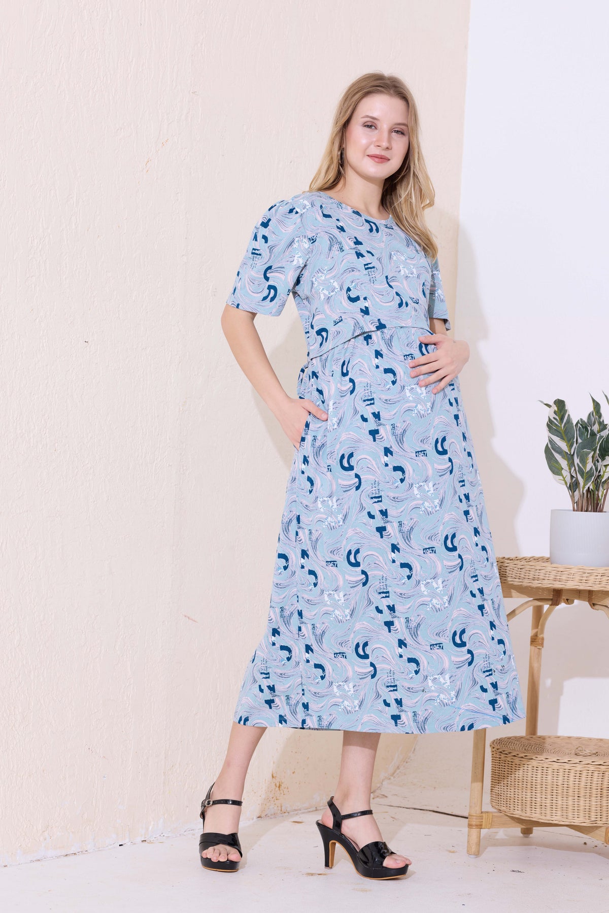 MANGAI HOSIERY Cotton Zipless Feeding Wear | Fancy Sleeve with Round Neck | Flap Open Zipless Feeding wear for Pregnancy Women (MMG)