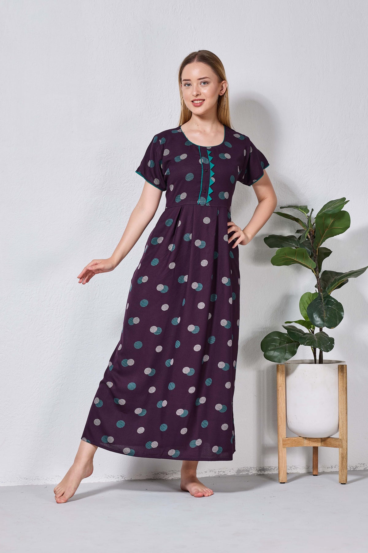 Alpine KURTHI Style Nighties| Fancy Half Sleeve | Zipless Model | Stylish Round Neck | Updated Collection's for Stylish Women AK (H/S)