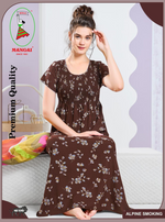 ALPINE Smocking Nighty | Beautiful Pleated Design | Side Pocket | Stylish Nighty for Trendy Women's | Your Perfect Nightwear Collection's (SAP)