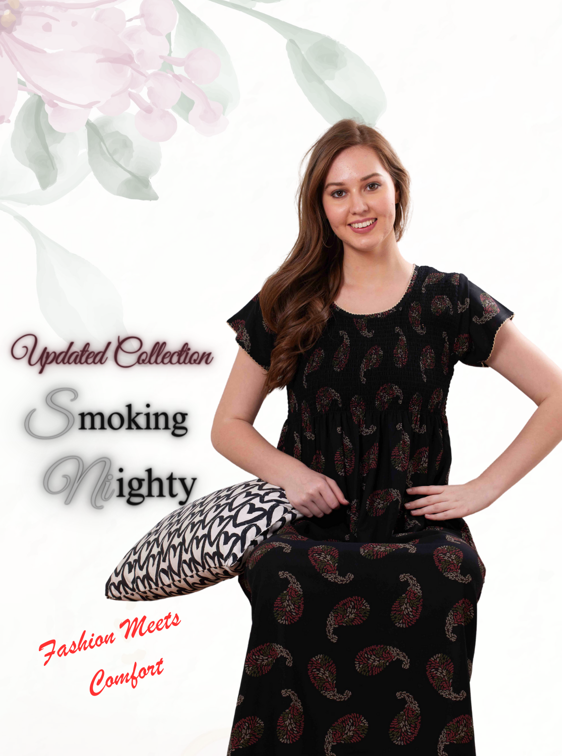 New Design's ONLY MINE Premium ALPINE Smokey Nighty | Beautiful Pleated Design | Side Pocket | Stylish Nighty for Trendy Women's | Your Perfect Nightwear Collection's