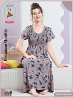 ALPINE Smocking Nighty | Beautiful Pleated Design | Side Pocket | Stylish Nighty for Trendy Women's | Your Perfect Nightwear Collection's (SAP)