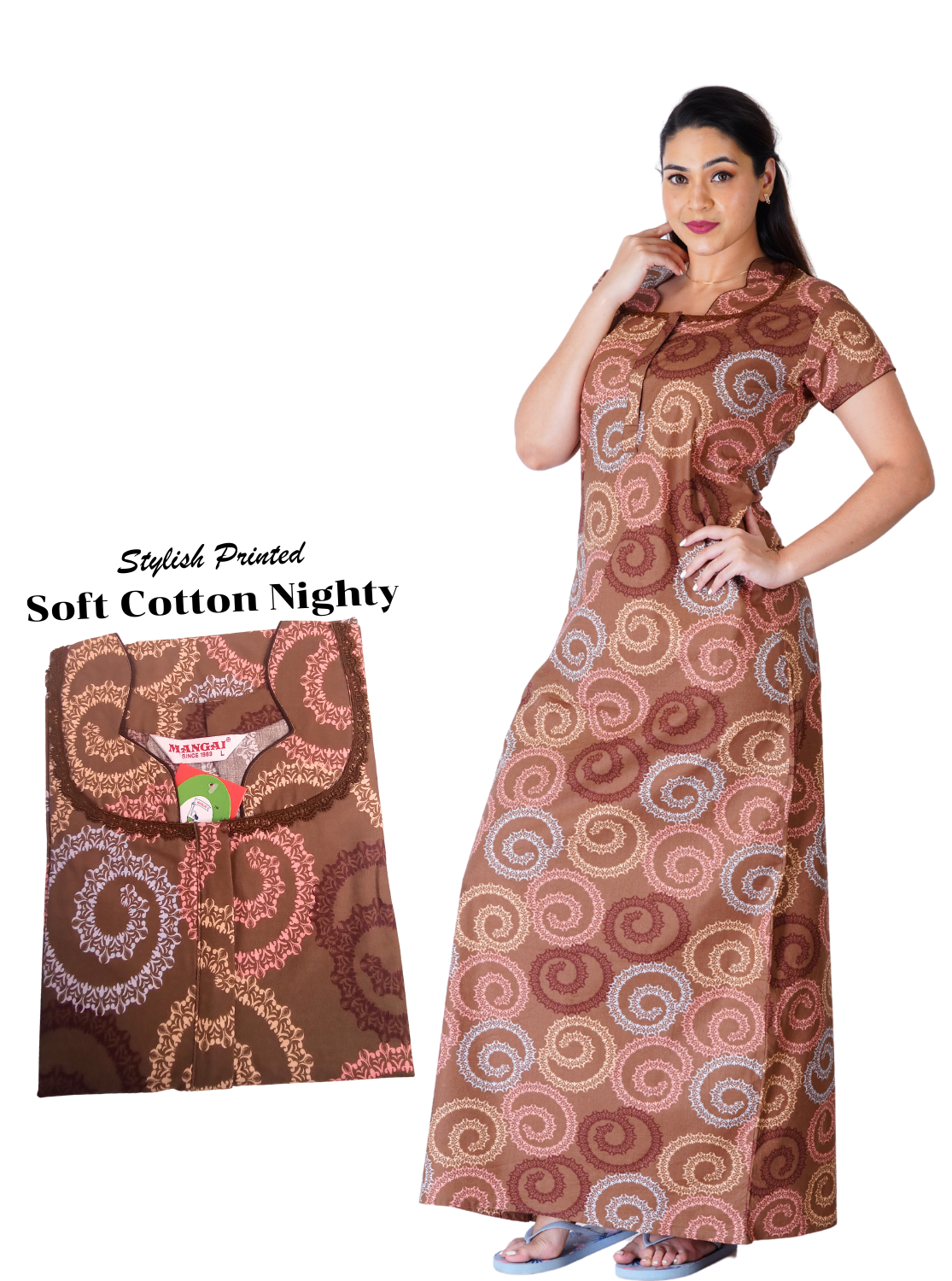 New Arrivals MANGAI Premium Cotton Printed Nighties- All Over Printed Stylish Nightwear for Stylish Women | Updated Design's