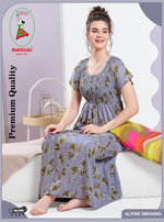 ALPINE Smocking Nighty | Beautiful Pleated Design | Side Pocket | Stylish Nighty for Trendy Women's | Your Perfect Nightwear Collection's (SAP)