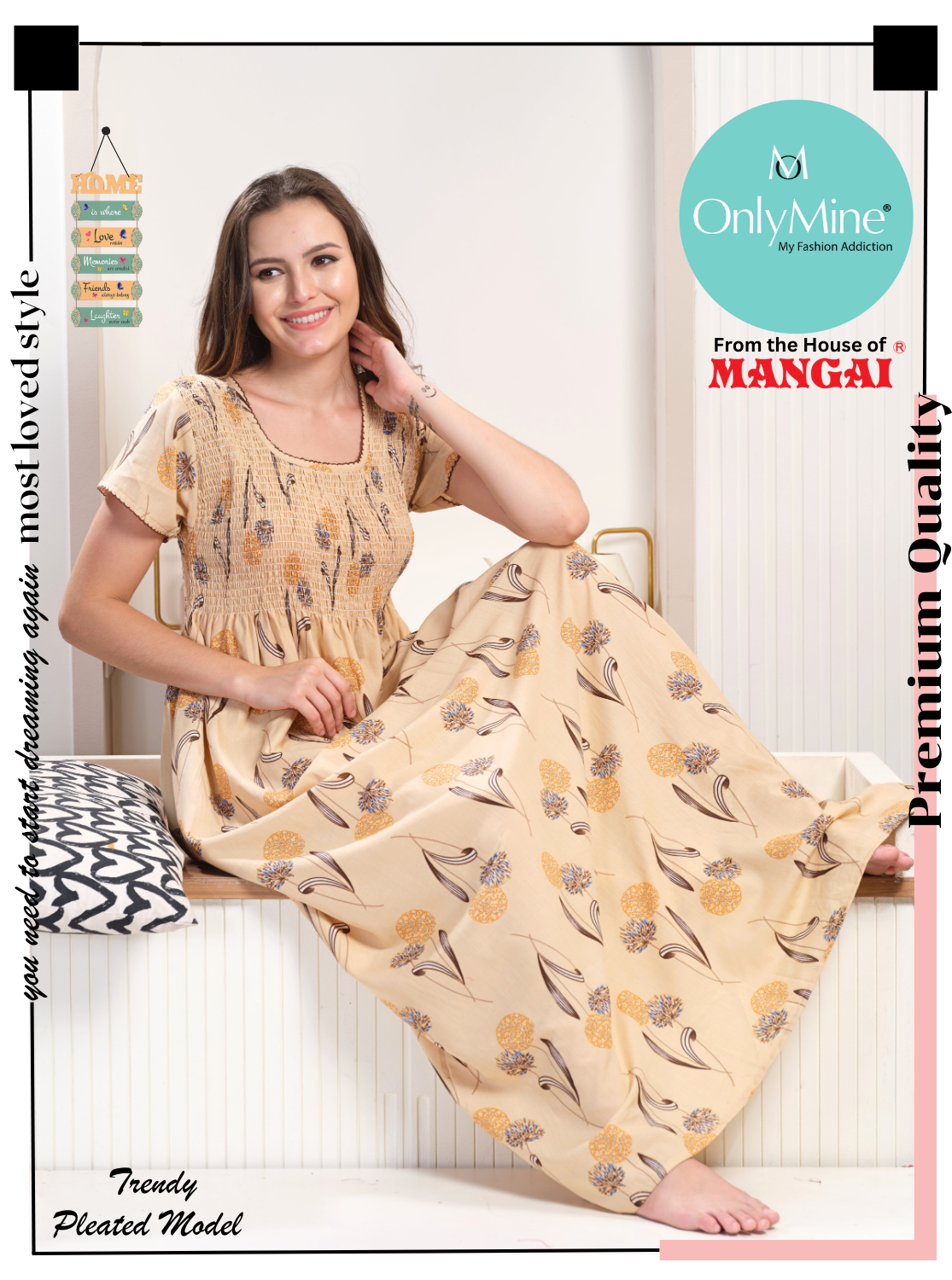 ONLY MINE Premium Smokey Nighty | Stretchable Elastic Type | Beautiful Pleated Model | Side Pocket | Stylish Nighty for Stylish Women's (OM-RAH)