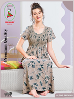ALPINE Smocking Nighty | Beautiful Pleated Design | Side Pocket | Stylish Nighty for Trendy Women's | Your Perfect Nightwear Collection's (SAP)