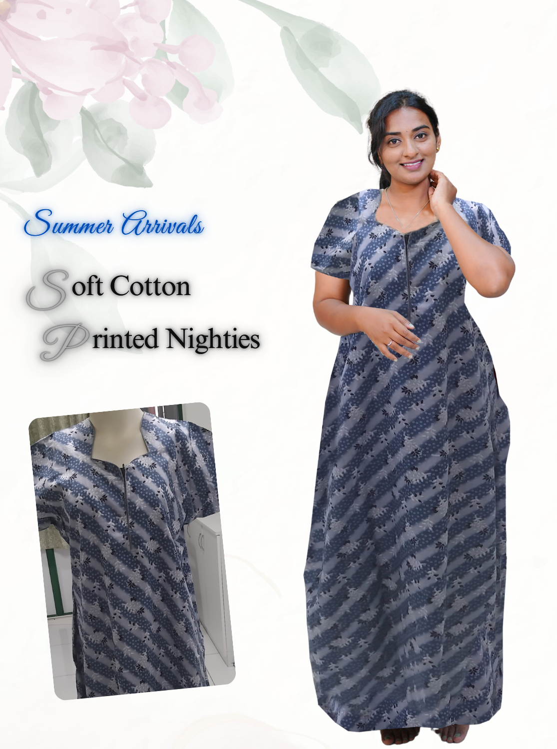 MANGAI Daily Wear Casual Comfort Fit Cotton Printed Nighties | Zipless Closed Model |Summer Arrival's for Trendy Women's (VNM)