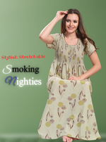 ONLY MINE Premium Smokey Nighty | Stretchable Elastic Type | Beautiful Pleated Model | Side Pocket | Stylish Nighty for Stylish Women's (OM-RAH)