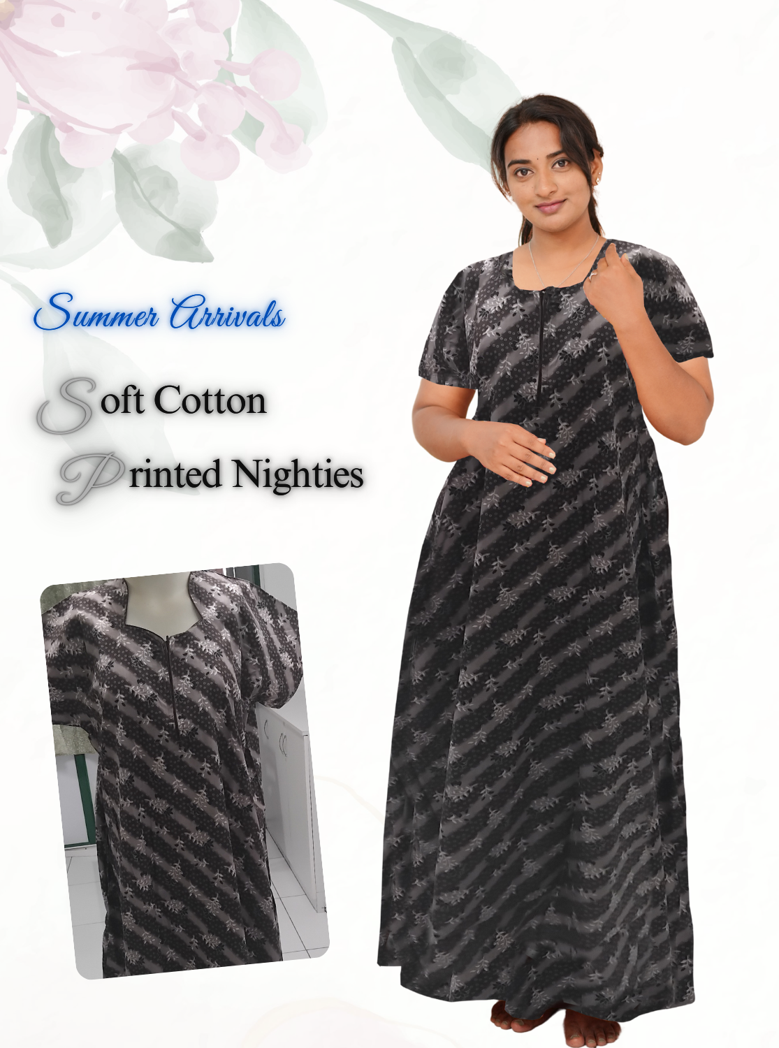 MANGAI Daily Wear Casual Comfort Fit Cotton Printed Nighties | Zipless Closed Model |Summer Arrival's for Trendy Women's (VNM)