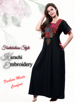 MANGAI Premium KARACHI Embroidery Nighties | Beautiful Embroidery Design's | Branded Quality | Half Sleeve | Regular Model | Stylish Nightdress for Women (KEM)