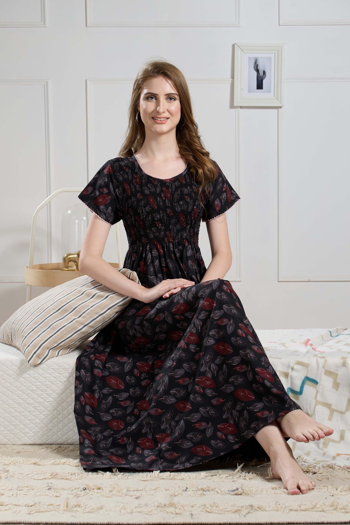 New Smocking Nighty | Stretchable Elastic Type | Beautiful Pleated Model | Side Pocket | Stylish Nighty for Stylish Women's (SYS)