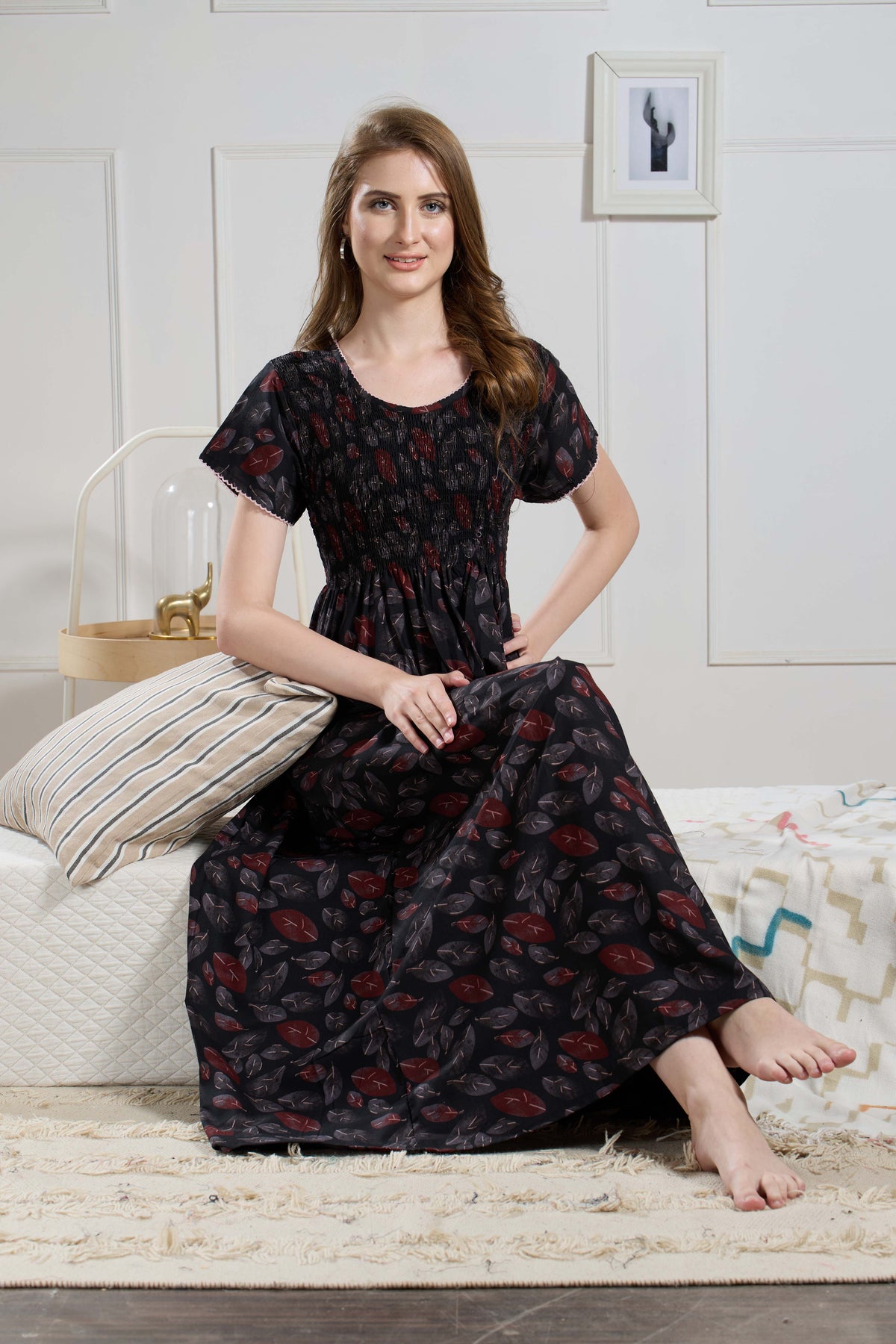 New Smocking Nighty | Stretchable Elastic Type | Beautiful Pleated Model | Side Pocket | Stylish Nighty for Stylish Women's (SYS)