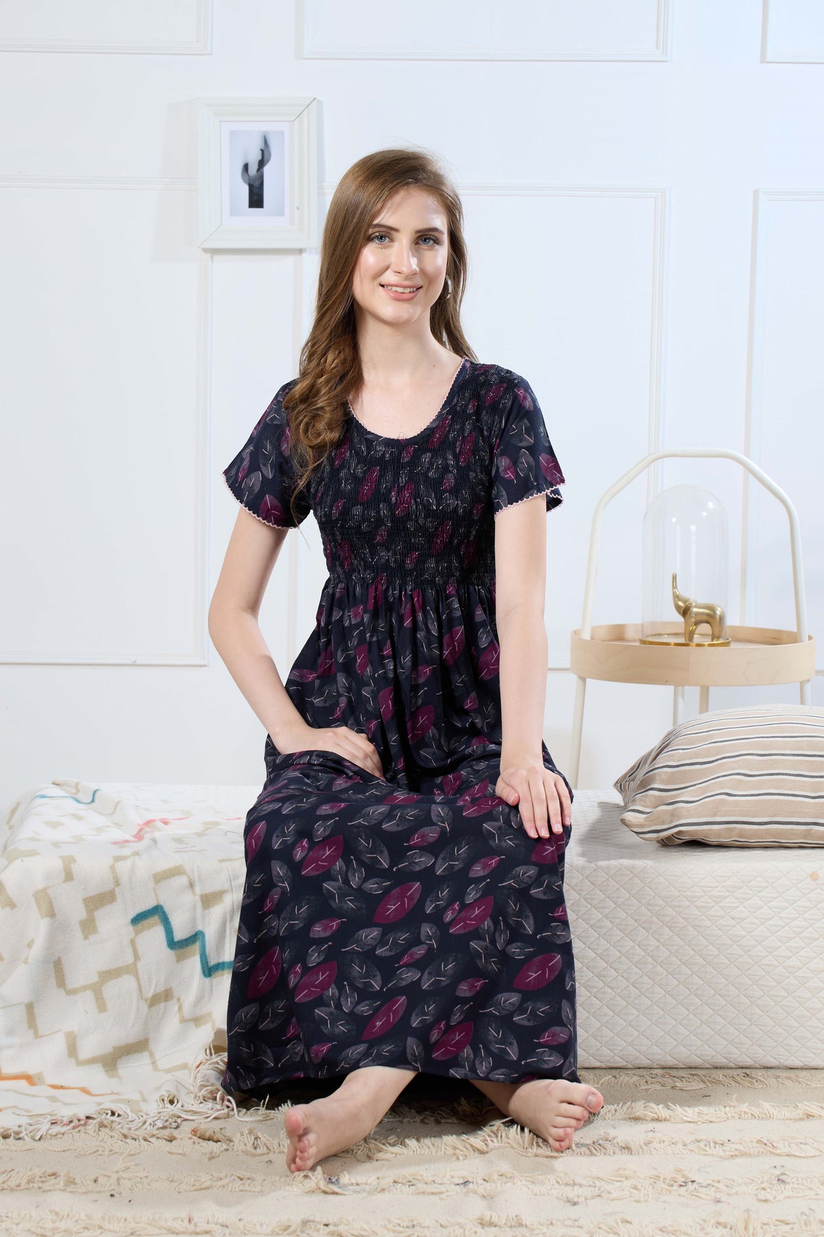 New Smocking Nighty | Stretchable Elastic Type | Beautiful Pleated Model | Side Pocket | Stylish Nighty for Stylish Women's (SYS)