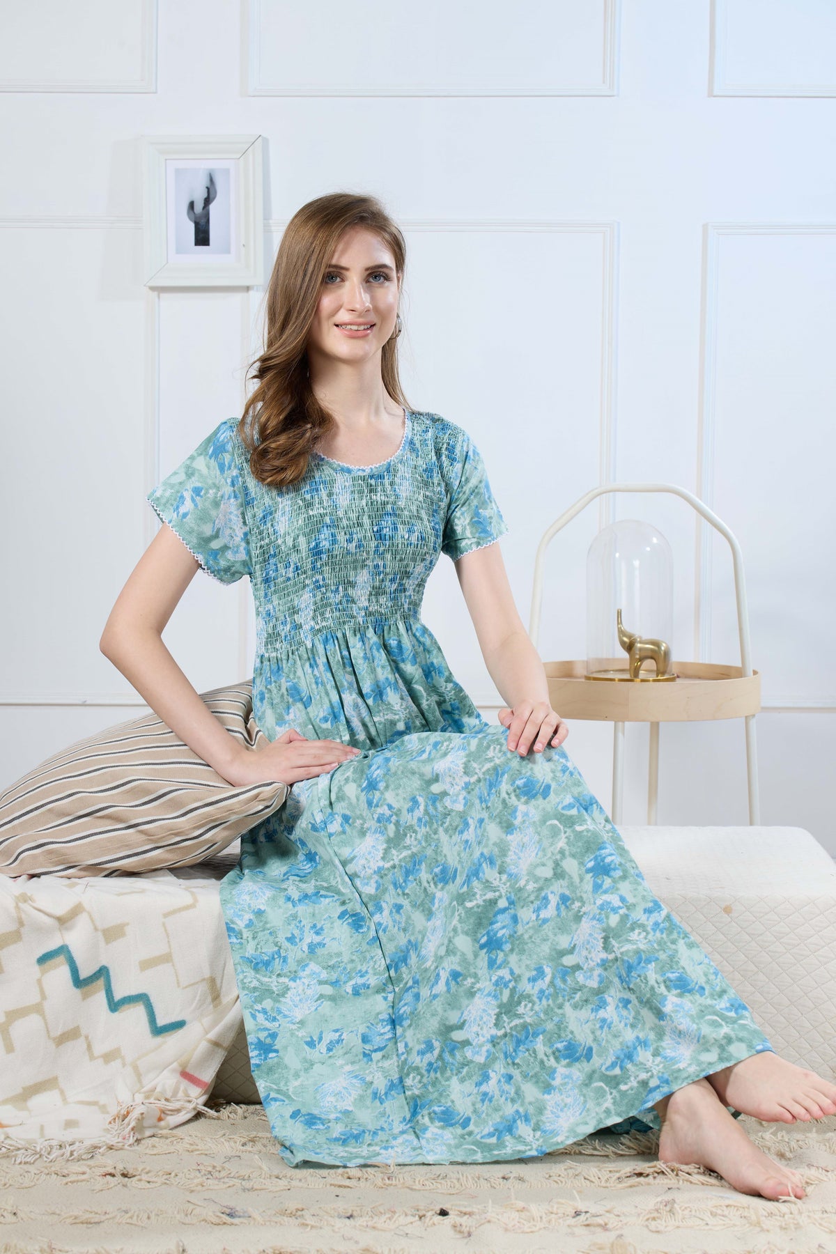 New Smocking Nighty | Stretchable Elastic Type | Beautiful Pleated Model | Side Pocket | Stylish Nighty for Stylish Women's (SYS)
