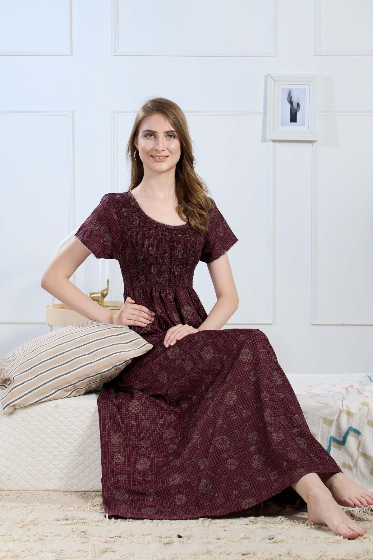 New Smocking Nighty | Stretchable Elastic Type | Beautiful Pleated Model | Side Pocket | Stylish Nighty for Stylish Women's (SYS)