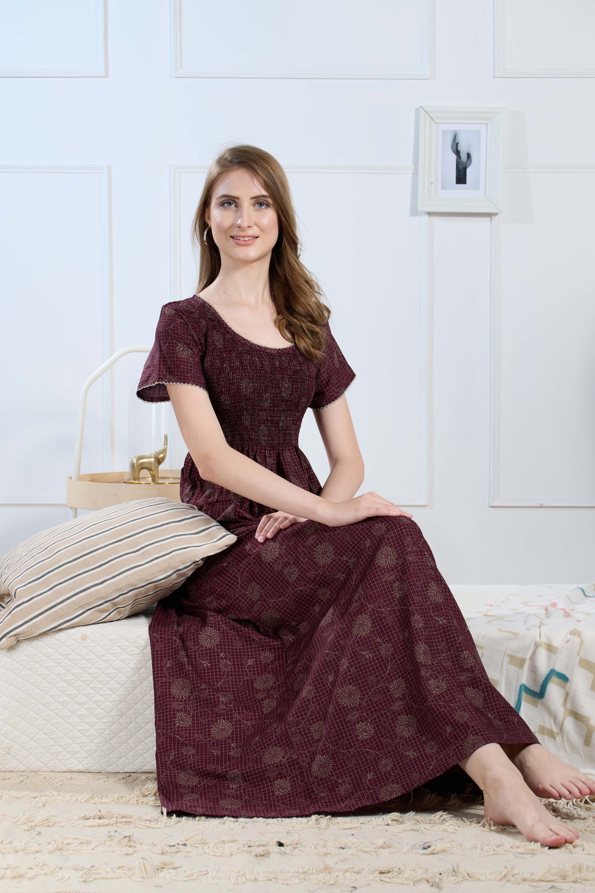New Smocking Nighty | Stretchable Elastic Type | Beautiful Pleated Model | Side Pocket | Stylish Nighty for Stylish Women's (SYS)