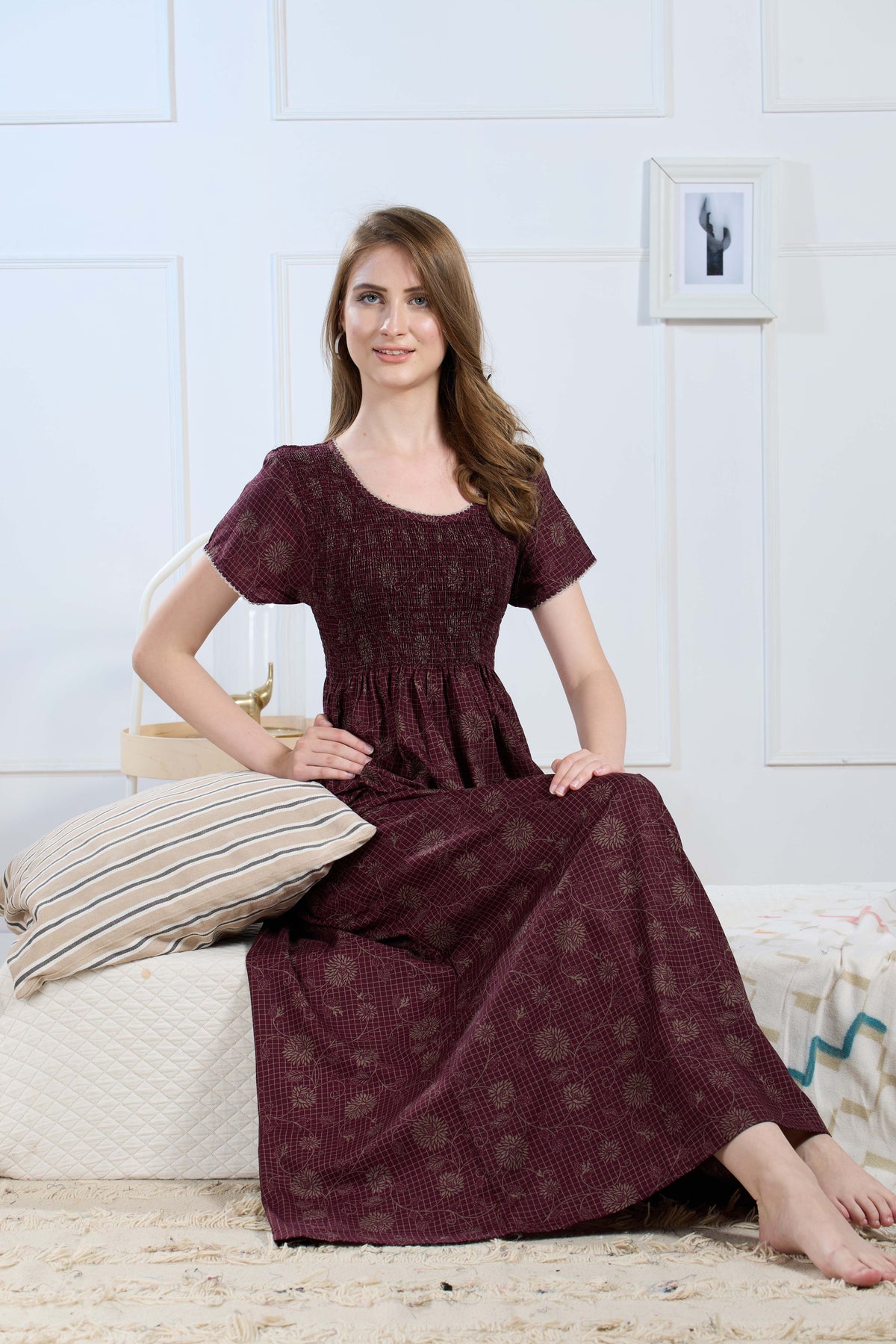 New Smocking Nighty | Stretchable Elastic Type | Beautiful Pleated Model | Side Pocket | Stylish Nighty for Stylish Women's (SYS)