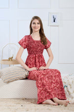 Synthetic Printed Smocking Nighties Online