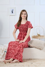 Synthetic Printed Smocking Nighties Online