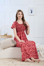 Synthetic Printed Smocking Nighties Online
