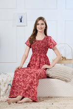 Synthetic Printed Smocking Nighties Online