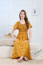 Synthetic Printed Smocking Nighties Online