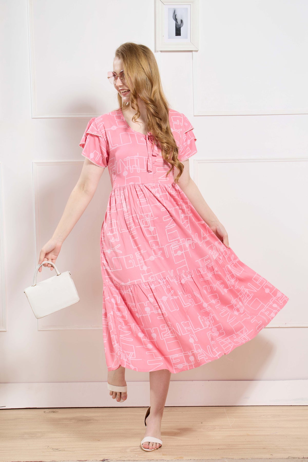 Rayon MAXI FROCK Model Nighties | Fancy Petal Sleeve | Fancy Neck & Side Pocket | Pleated Frock MAXI Style | Trendy Collection's for Stylish Women & Teenage Girl (FSF)