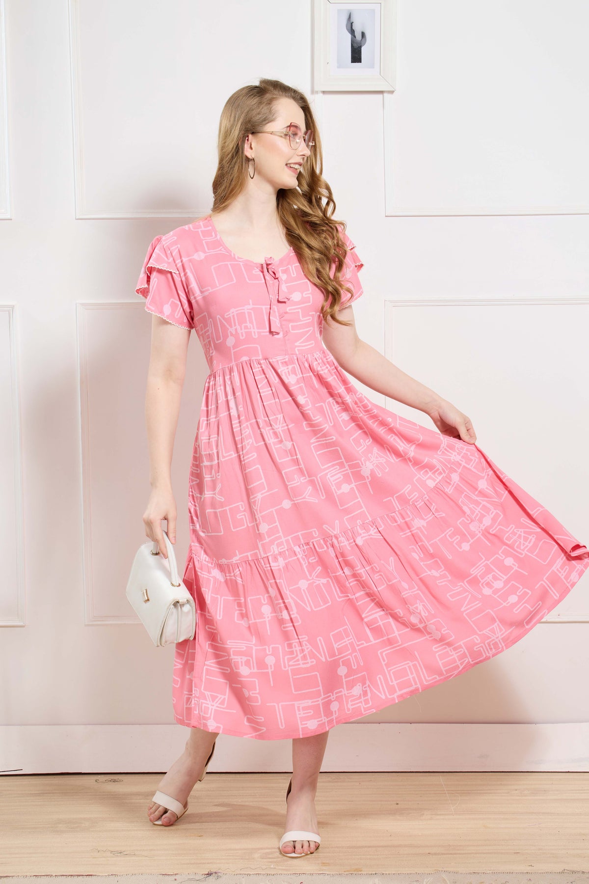 Rayon MAXI FROCK Model Nighties | Fancy Petal Sleeve | Fancy Neck & Side Pocket | Pleated Frock MAXI Style | Trendy Collection's for Stylish Women & Teenage Girl (FSF)