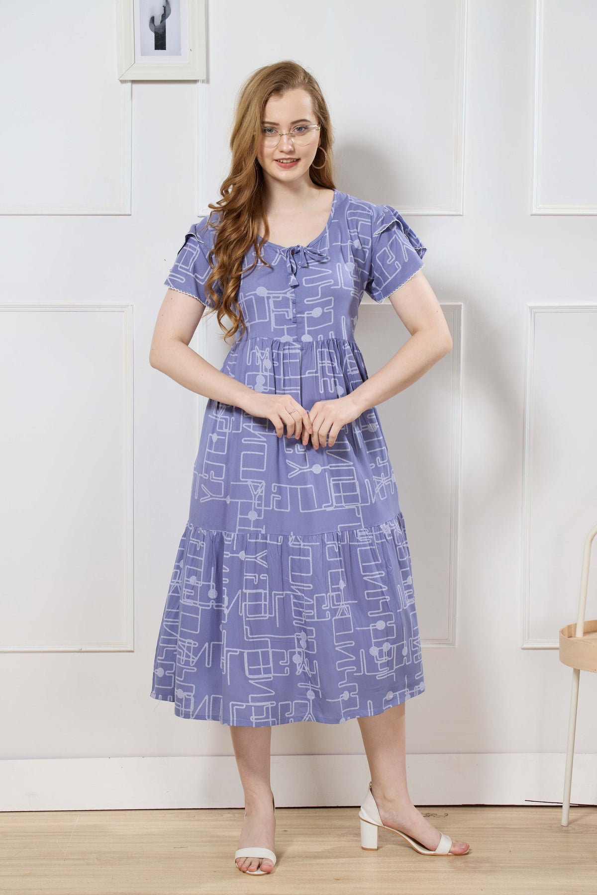 Rayon MAXI FROCK Model Nighties | Fancy Petal Sleeve | Fancy Neck & Side Pocket | Pleated Frock MAXI Style | Trendy Collection's for Stylish Women & Teenage Girl (FSF)