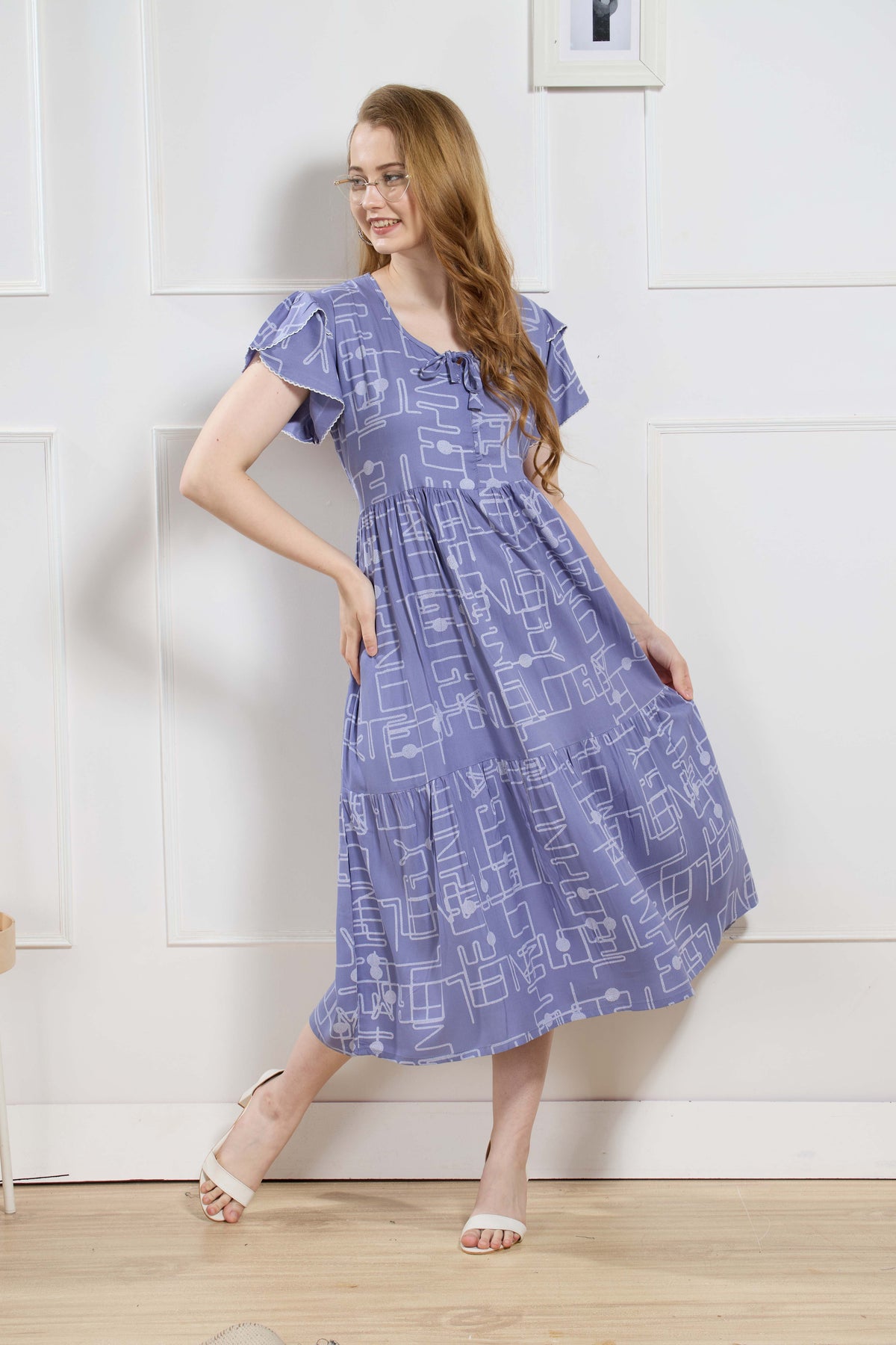 Rayon MAXI FROCK Model Nighties | Fancy Petal Sleeve | Fancy Neck & Side Pocket | Pleated Frock MAXI Style | Trendy Collection's for Stylish Women & Teenage Girl (FSF)