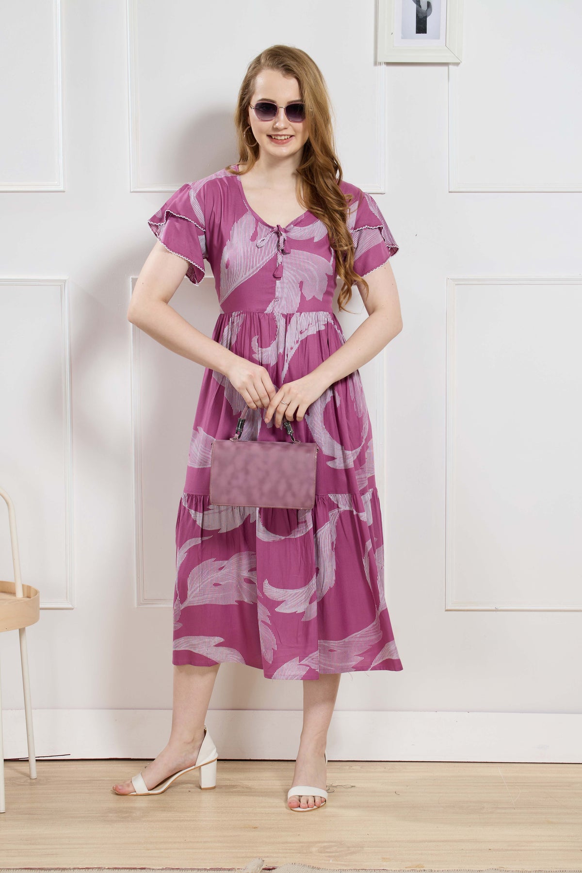 Rayon MAXI FROCK Model Nighties | Fancy Petal Sleeve | Fancy Neck & Side Pocket | Pleated Frock MAXI Style | Trendy Collection's for Stylish Women & Teenage Girl (FSF)