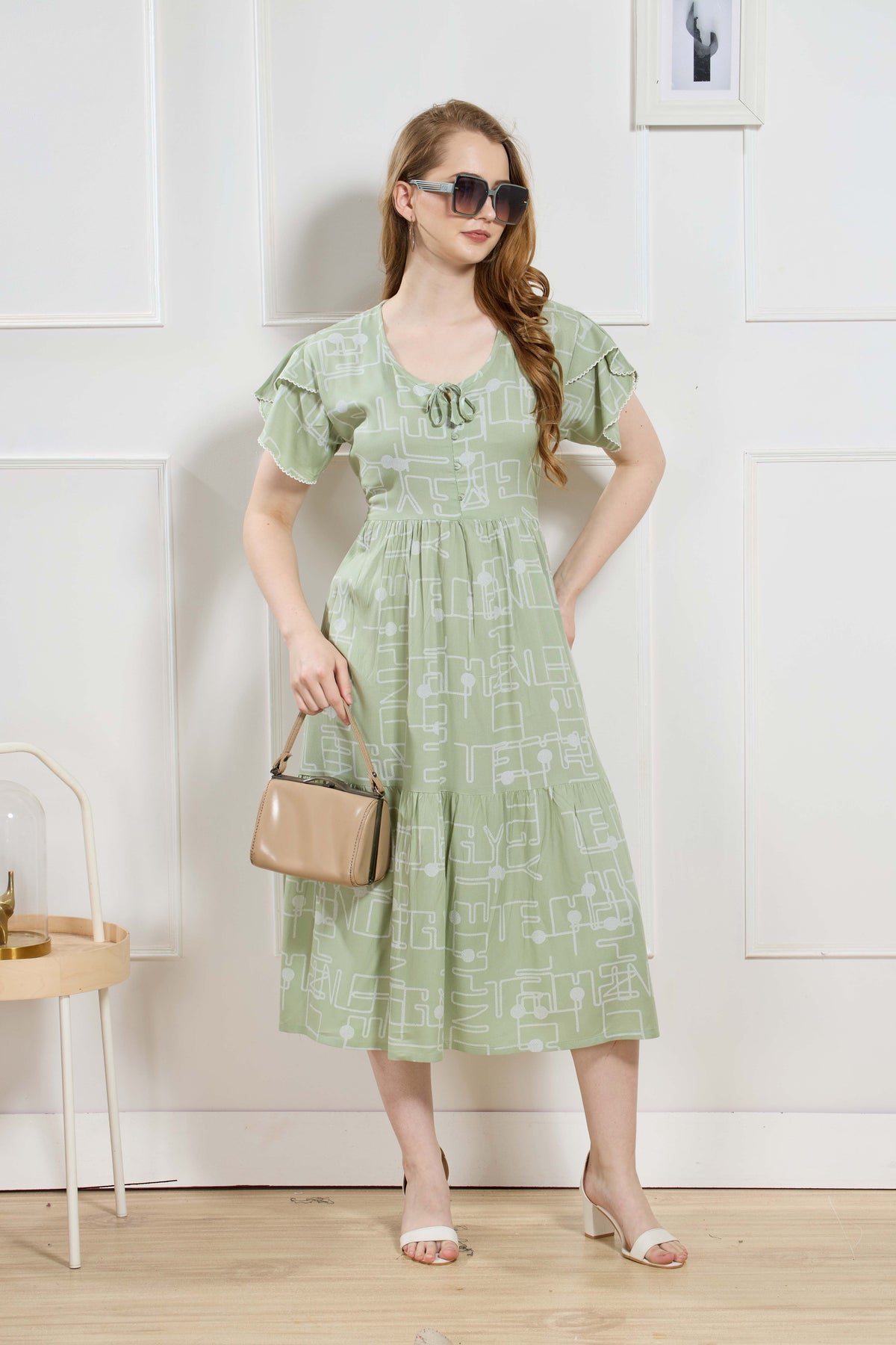 Rayon MAXI FROCK Model Nighties | Fancy Petal Sleeve | Fancy Neck & Side Pocket | Pleated Frock MAXI Style | Trendy Collection's for Stylish Women & Teenage Girl (FSF)
