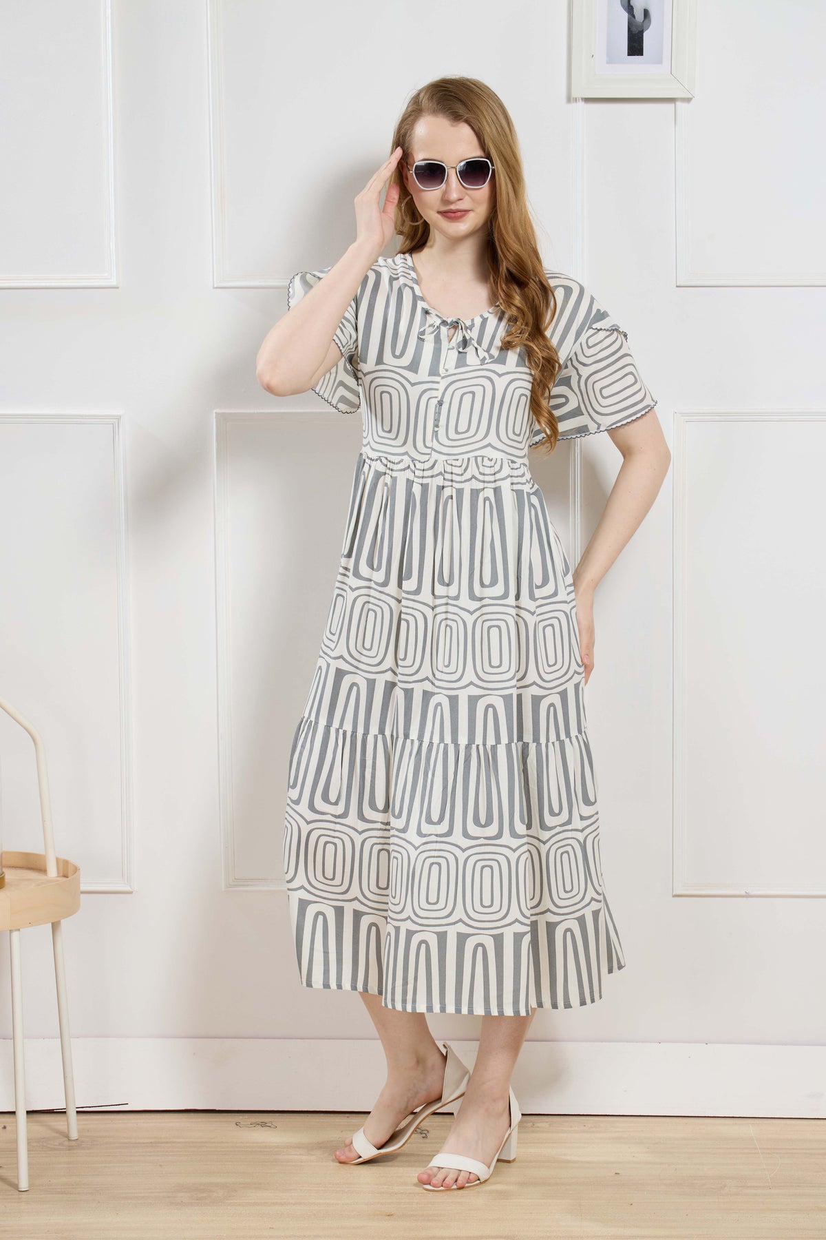 Rayon MAXI FROCK Model Nighties | Fancy Petal Sleeve | Fancy Neck & Side Pocket | Pleated Frock MAXI Style | Trendy Collection's for Stylish Women & Teenage Girl (FSF)