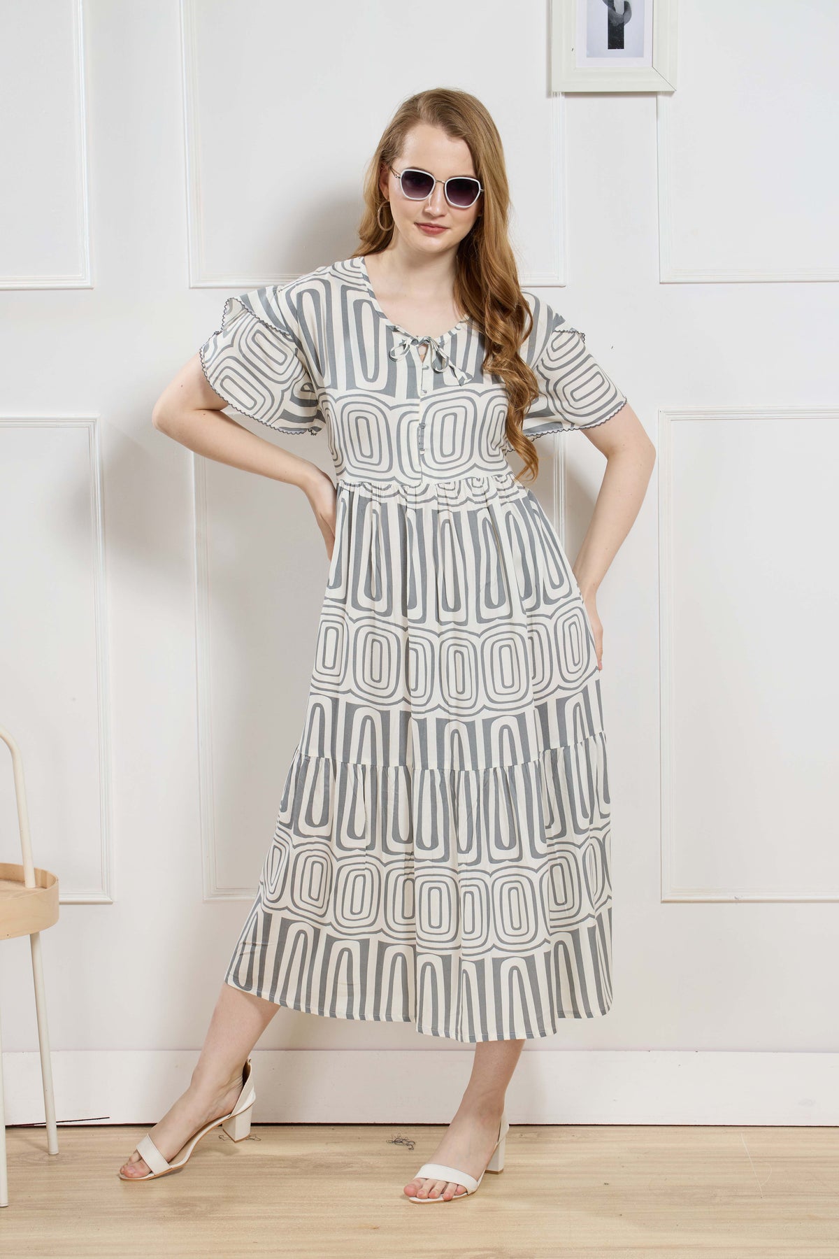 Rayon MAXI FROCK Model Nighties | Fancy Petal Sleeve | Fancy Neck & Side Pocket | Pleated Frock MAXI Style | Trendy Collection's for Stylish Women & Teenage Girl (FSF)