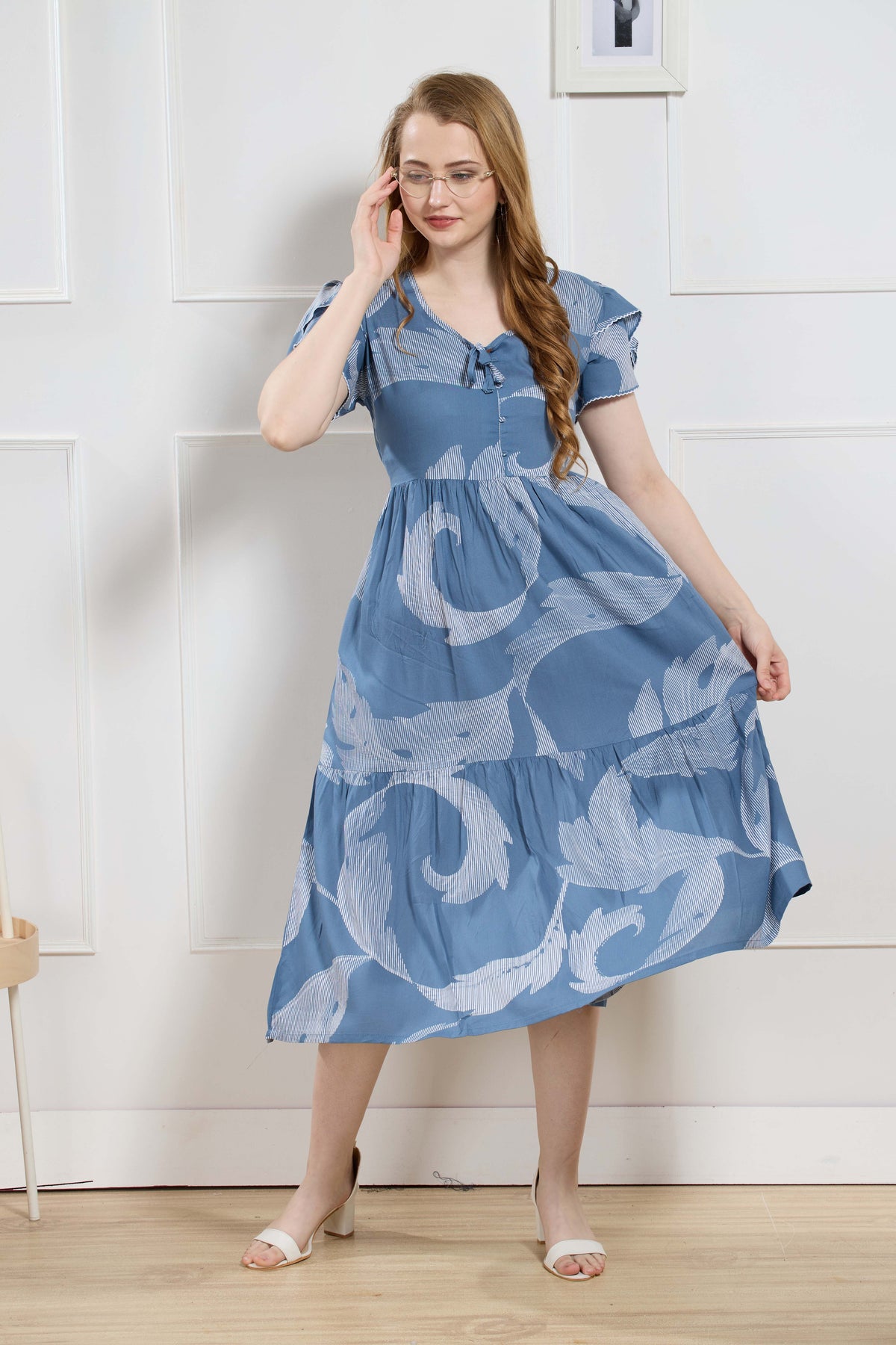 Rayon MAXI FROCK Model Nighties | Fancy Petal Sleeve | Fancy Neck & Side Pocket | Pleated Frock MAXI Style | Trendy Collection's for Stylish Women & Teenage Girl (FSF)