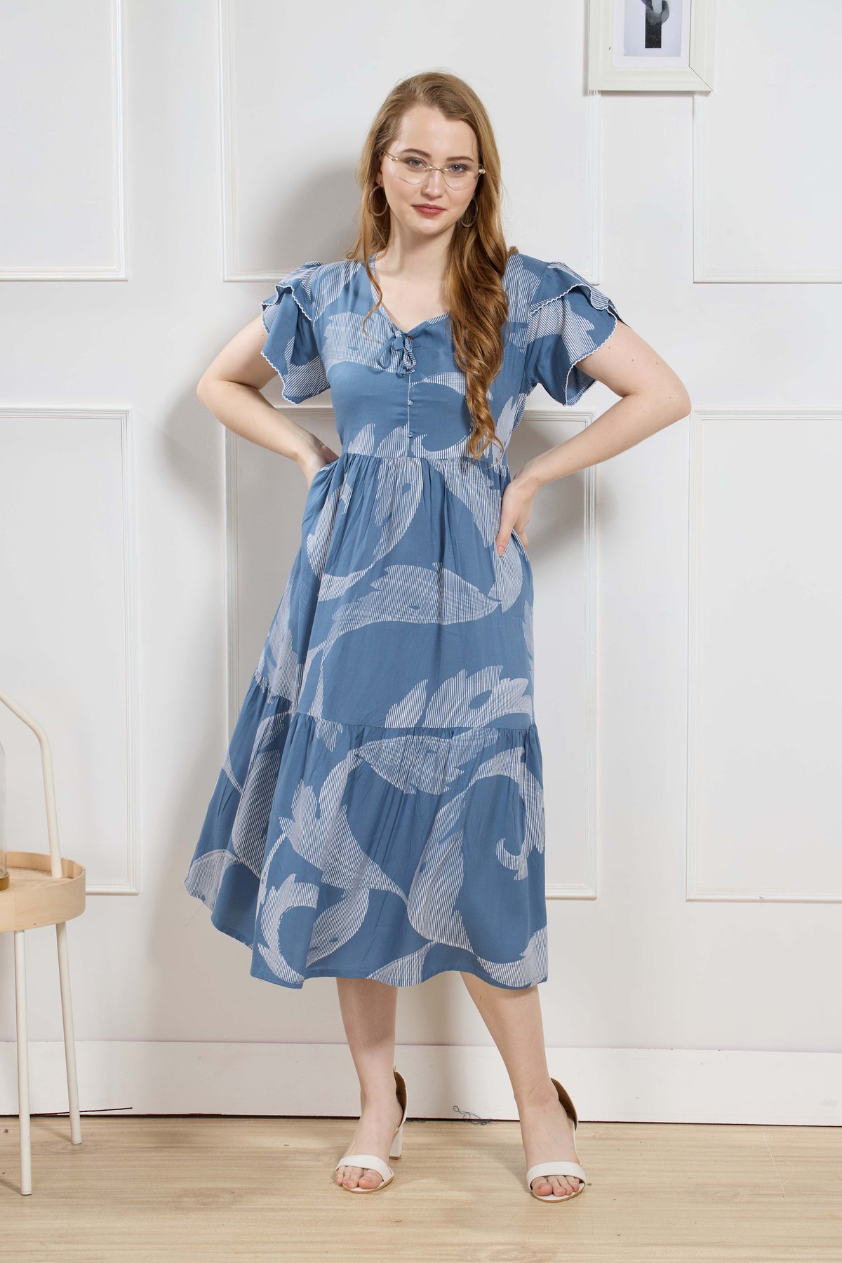 Rayon MAXI FROCK Model Nighties | Fancy Petal Sleeve | Fancy Neck & Side Pocket | Pleated Frock MAXI Style | Trendy Collection's for Stylish Women & Teenage Girl (FSF)