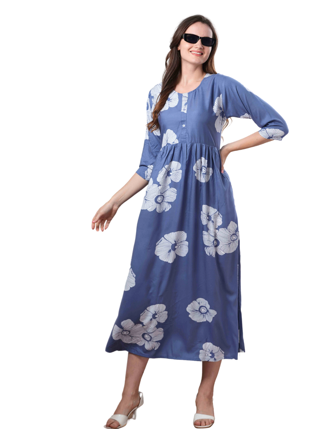 New Arrivals ONLY MINE Premium Rayon FROCK Model Pleated Nighties - Style 3/4 Length Sleeve | Soft & Smooth Cloths | Stylish Look | Perfect Nightdress for Trendy Women's