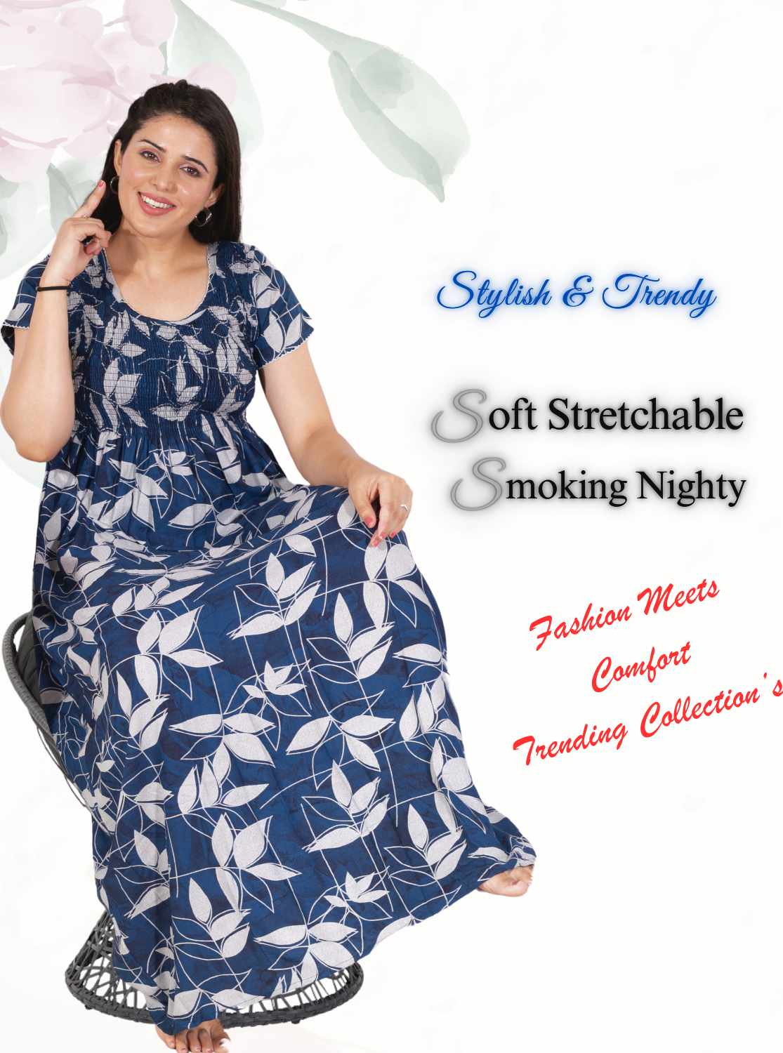 New Arrivals ONLY MINE Premium ALPINE Smokey Nighty | Beautiful Pleated Design | Side Pocket | Stylish Nighty for Trendy Women's | Your Perfect Nightwear Collection's (ALS)