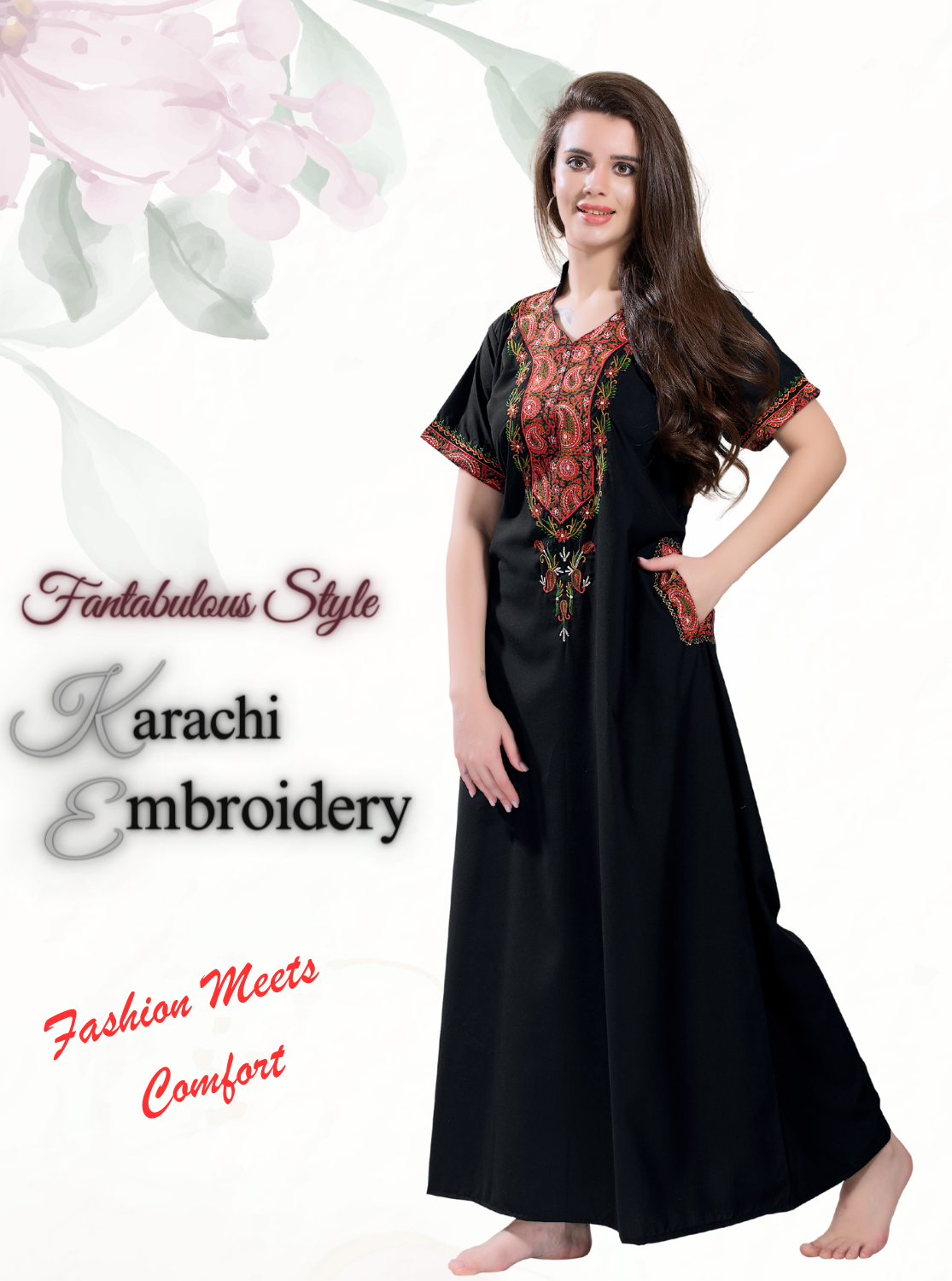 MANGAI Premium KARACHI Embroidery Nighties | Beautiful Embroidery Design's | Branded Quality | Half Sleeve | Collar Model | Stylish Nightdress for Women