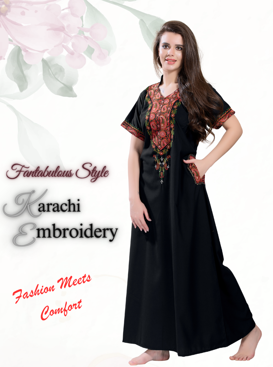 MANGAI Premium KARACHI Embroidery Nighties | Beautiful Embroidery Design's | Branded Quality | Half Sleeve | Regular Model | Stylish Nightdress for Women (KEM)