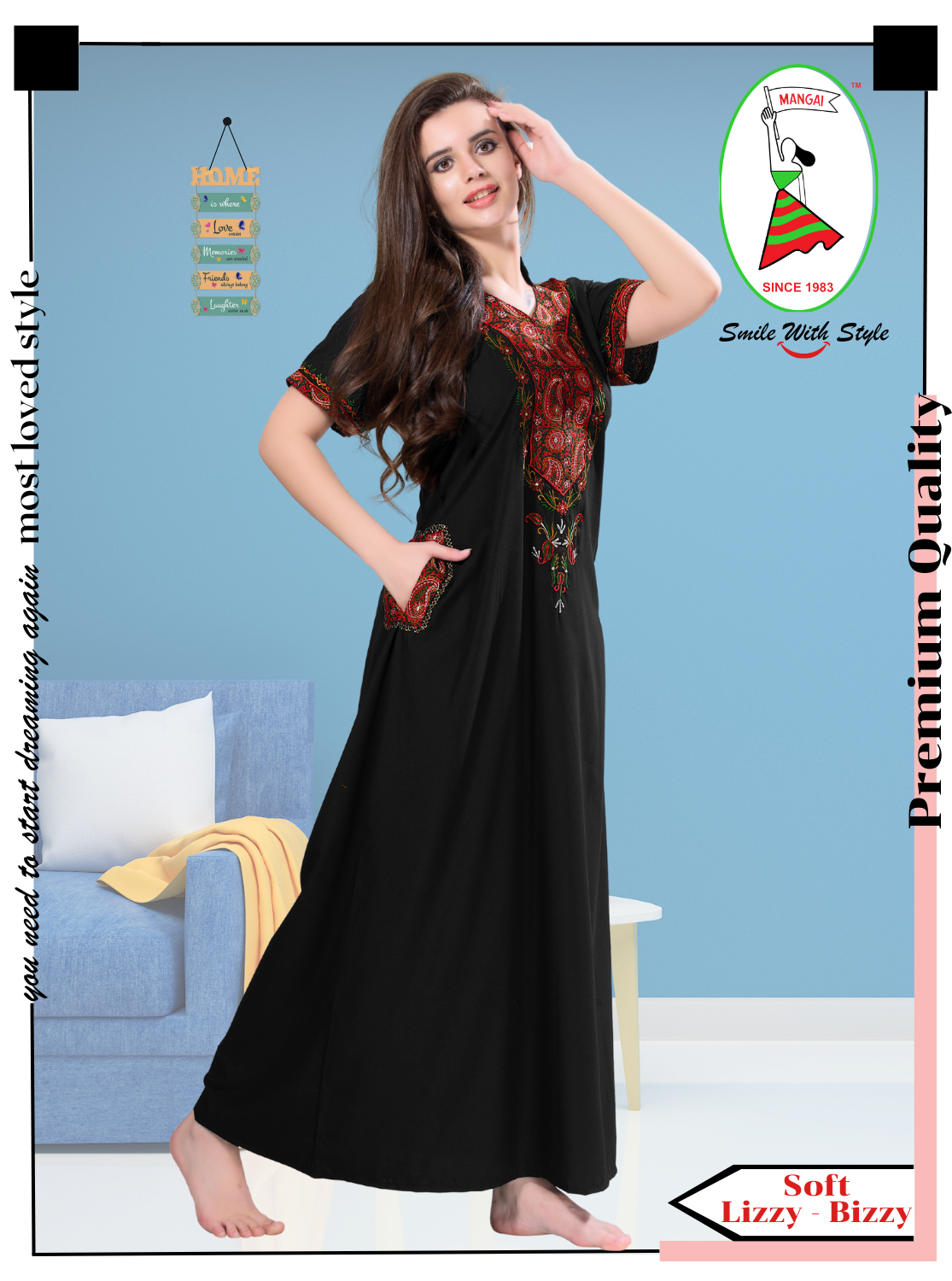 MANGAI Premium KARACHI Embroidery Nighties | Beautiful Embroidery Design's | Branded Quality | Half Sleeve | Collar Model | Stylish Nightdress for Women