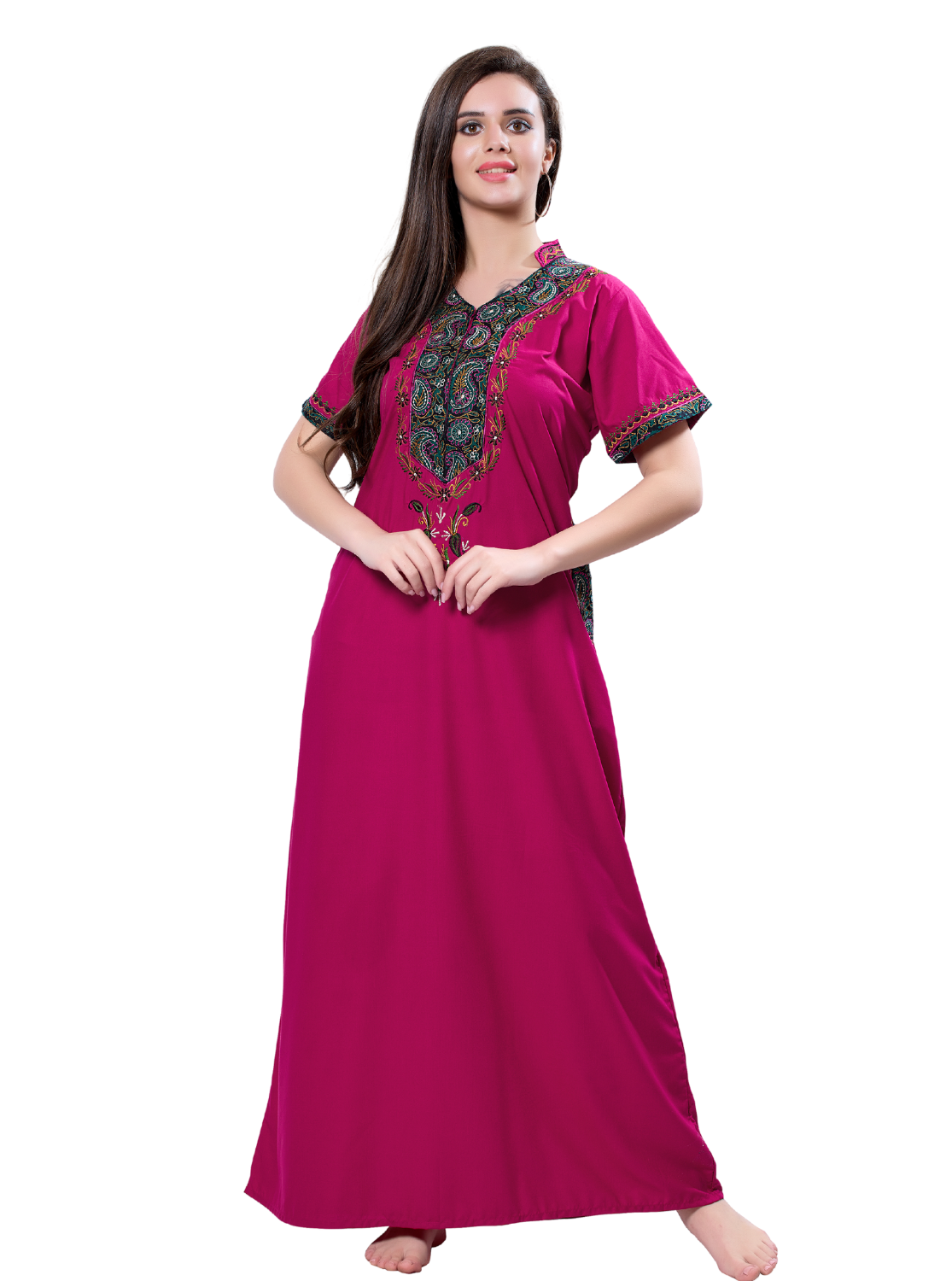 MANGAI Premium KARACHI Embroidery Nighties | Beautiful Embroidery Design's | Branded Quality | Half Sleeve | Regular Model | Stylish Nightdress for Women (KEM)