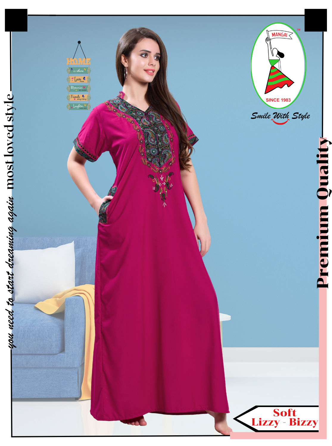 MANGAI Premium KARACHI Embroidery Nighties | Beautiful Embroidery Design's | Branded Quality | Half Sleeve | Regular Model | Stylish Nightdress for Women (KEM)