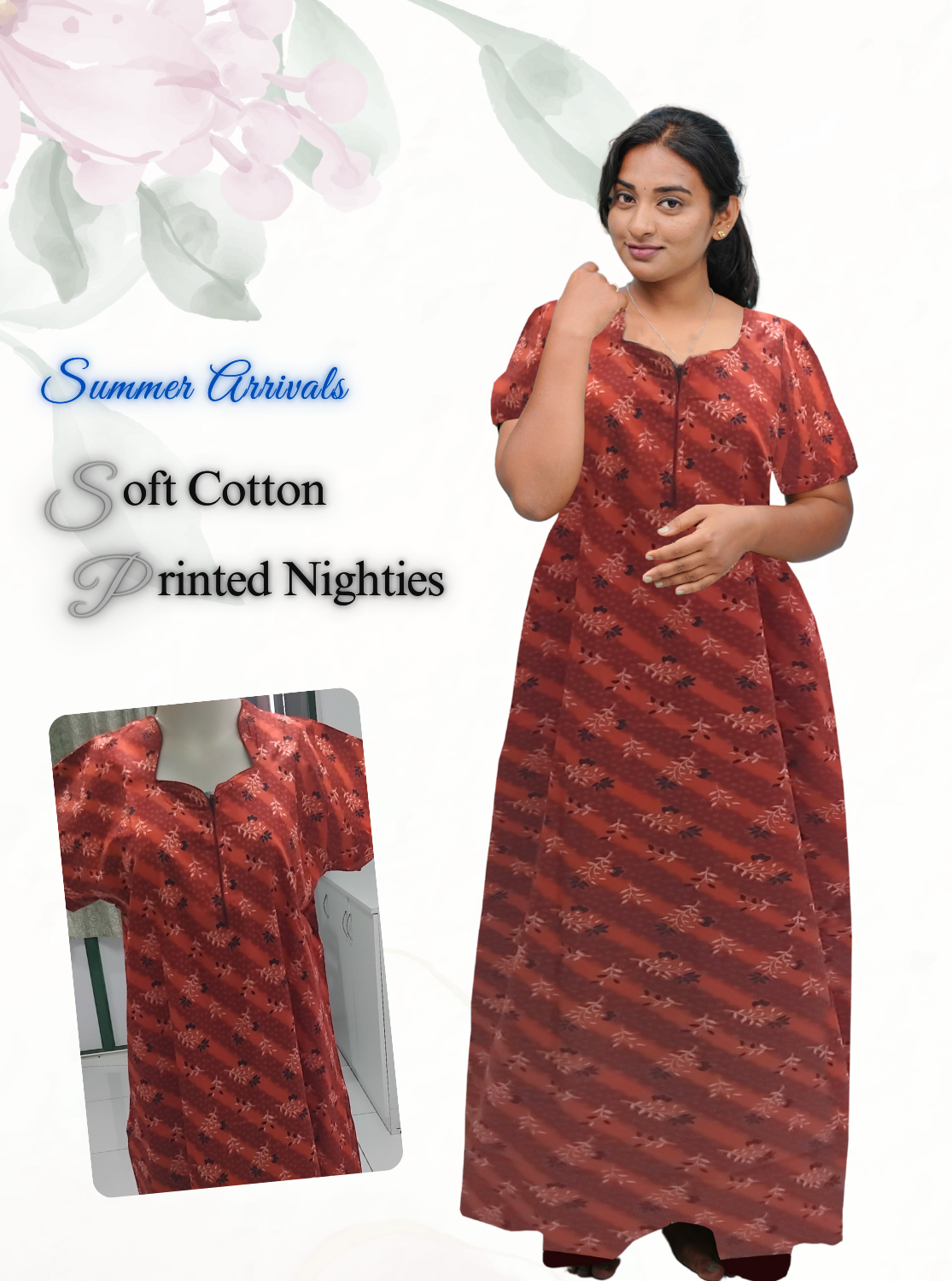 MANGAI Daily Wear Casual Comfort Fit Cotton Printed Nighties | Zipless Closed Model |Summer Arrival's for Trendy Women's (VNM)