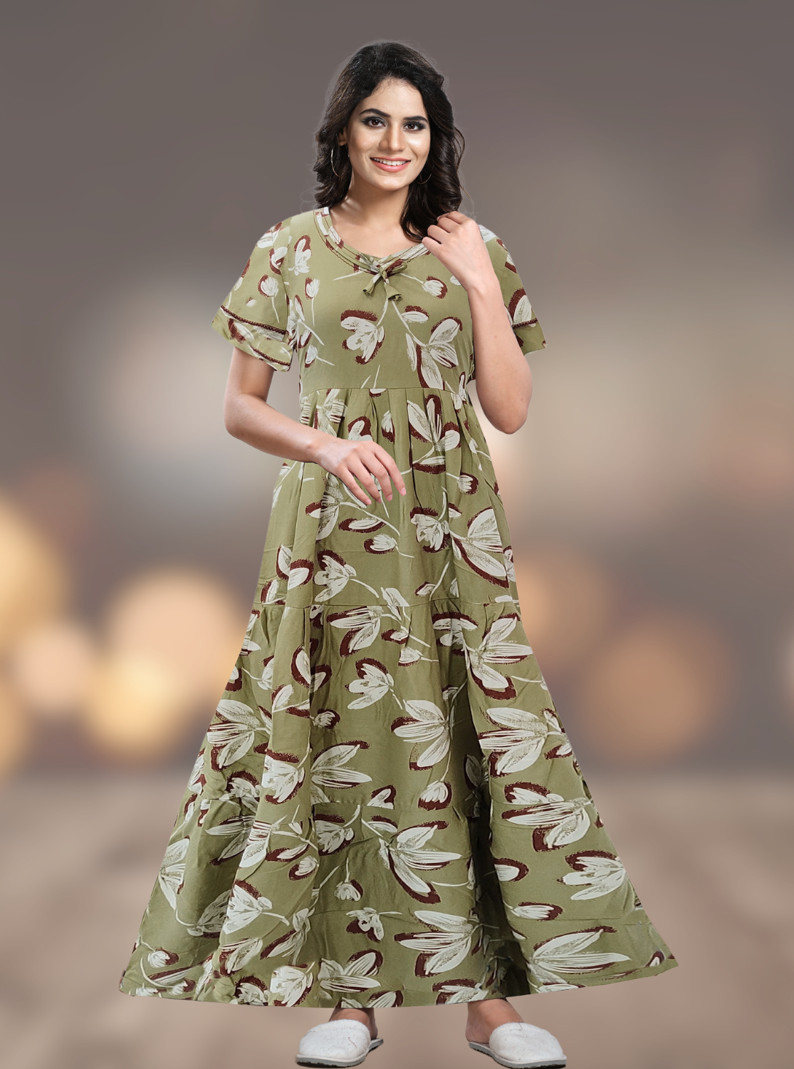 Fresh Arrivals MANGAI Alpine FULL FROCK Model Nighties | Beautiful Stylish Frock Style | Stylish Fancy Sleeves | Side Pocket | Perfect Nightwear Trendy Women's (FRK)