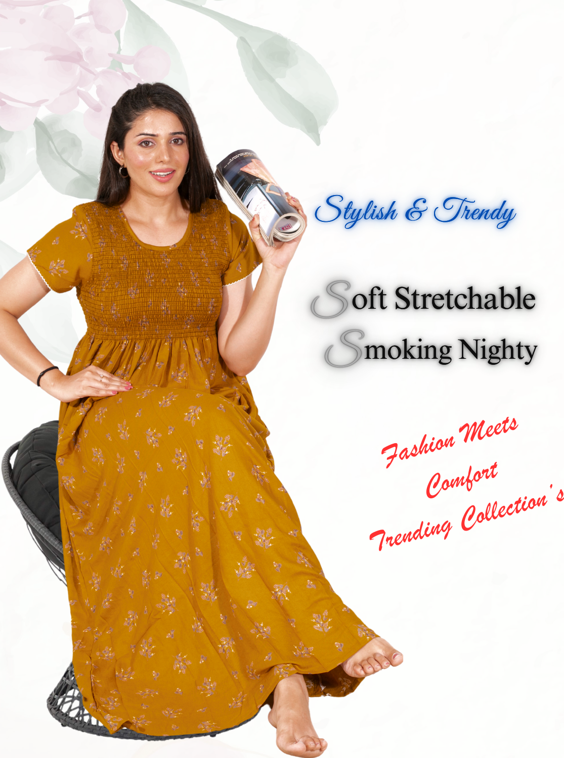 New Arrivals ONLY MINE Premium ALPINE Smokey Nighty | Beautiful Pleated Design | Side Pocket | Stylish Nighty for Trendy Women's | Your Perfect Nightwear Collection's (ALS)