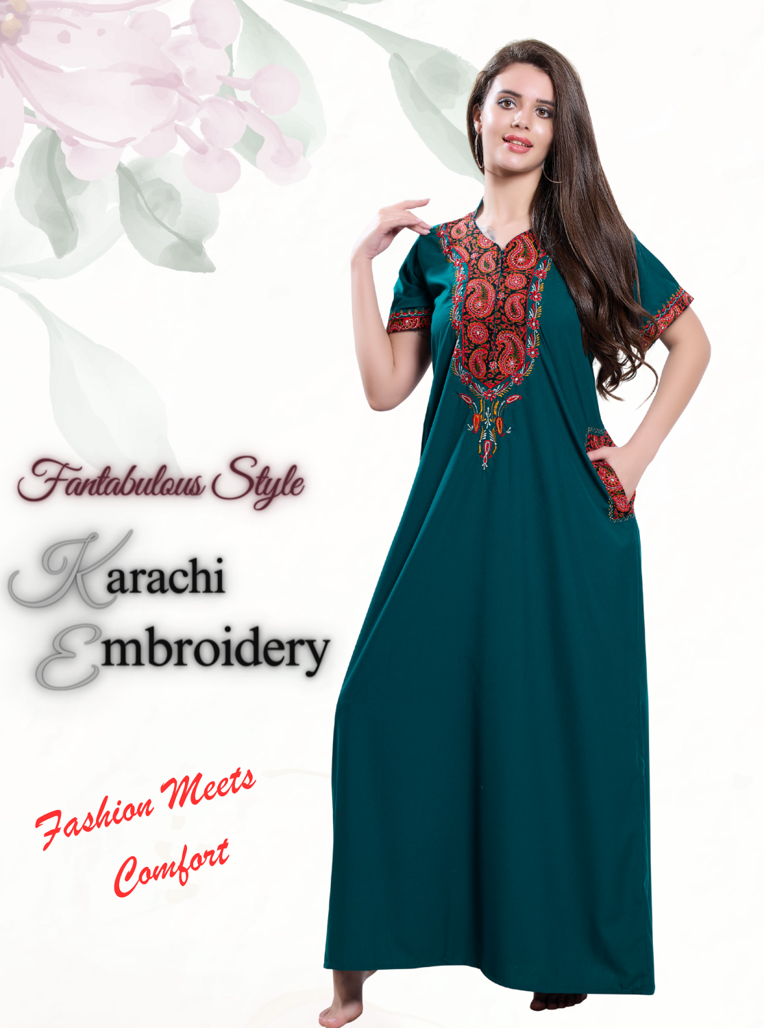 MANGAI Premium KARACHI Embroidery Nighties | Beautiful Embroidery Design's | Branded Quality | Half Sleeve | Regular Model | Stylish Nightdress for Women (KEM)