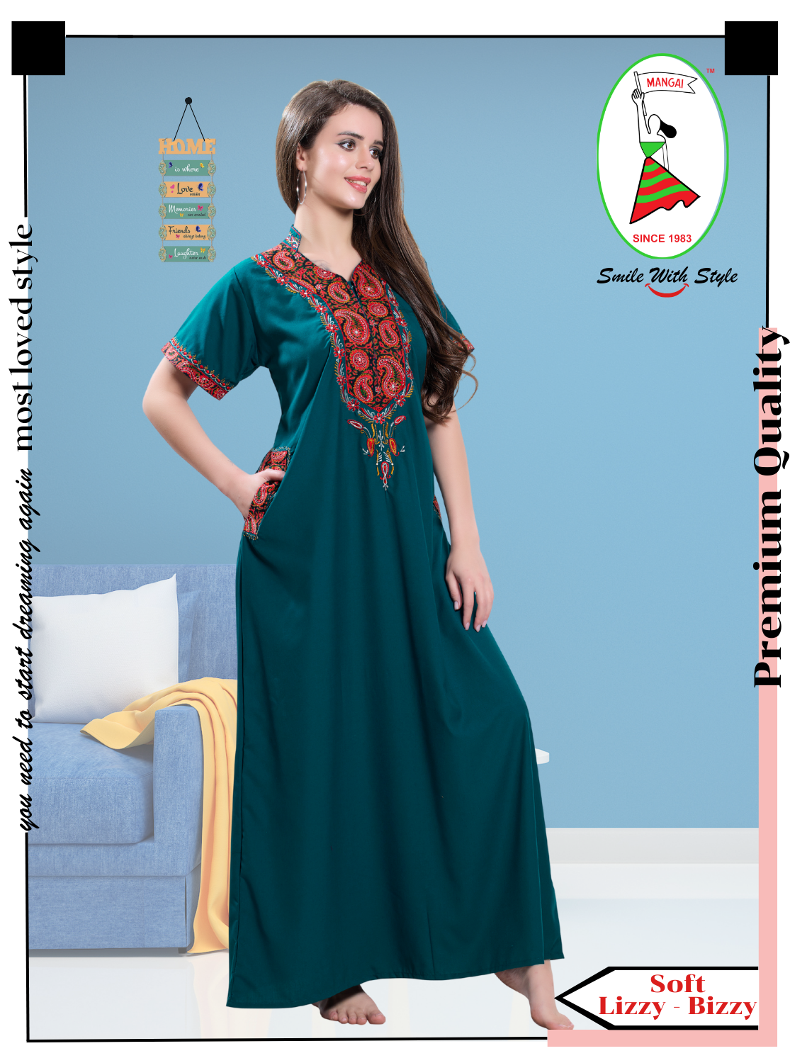 MANGAI Premium KARACHI Embroidery Nighties | Beautiful Embroidery Design's | Branded Quality | Half Sleeve | Collar Model | Stylish Nightdress for Women