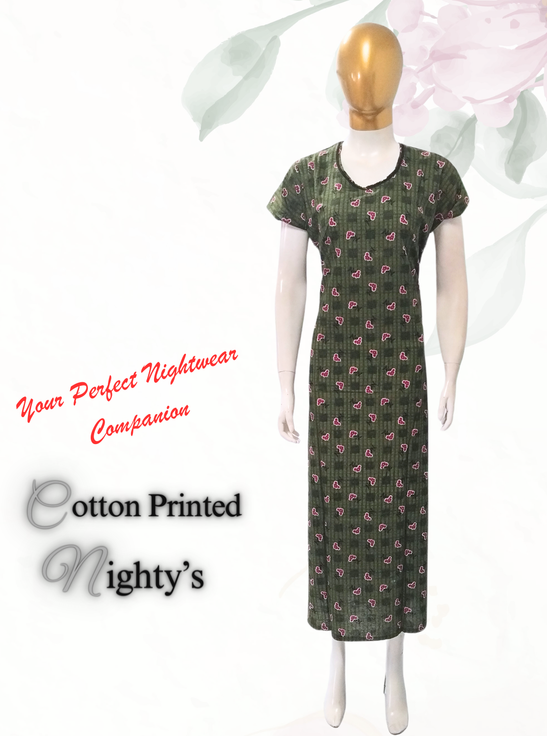 MANGAI New Regular Fit Cotton PrintedNighties - All Over Printed Stylish Nightwear for Stylish Women | Side Cut Pocket | Beautiful Nighties for Stylish Women's