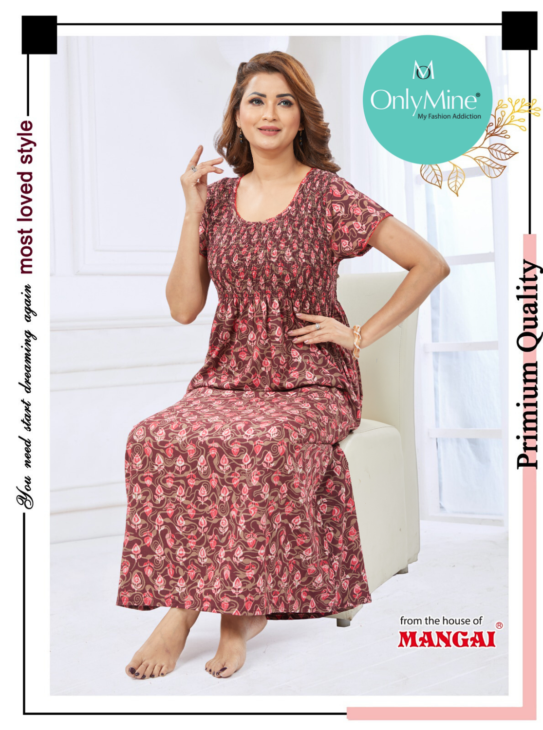 ONLY MINE Premium Synthetic Smokey Nighty | Beautiful Pleated Design | Side Pocket | Stylish Nighty for Stylish Women's